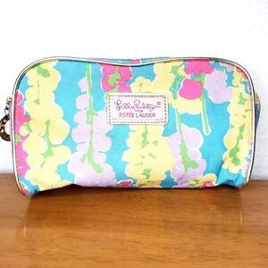LILLY PULITZER WOMENS Pink MAKEUP FLOWERS 8" TRAVEL Cosmetic CASE Floral